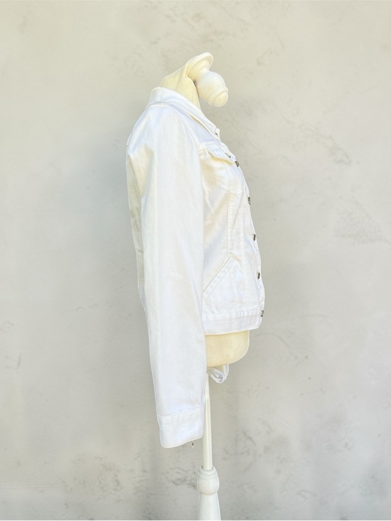 NWT WHBM Cropped Pleated Denim Trucker Jacket in White Size 4 - Picture 7 of 9